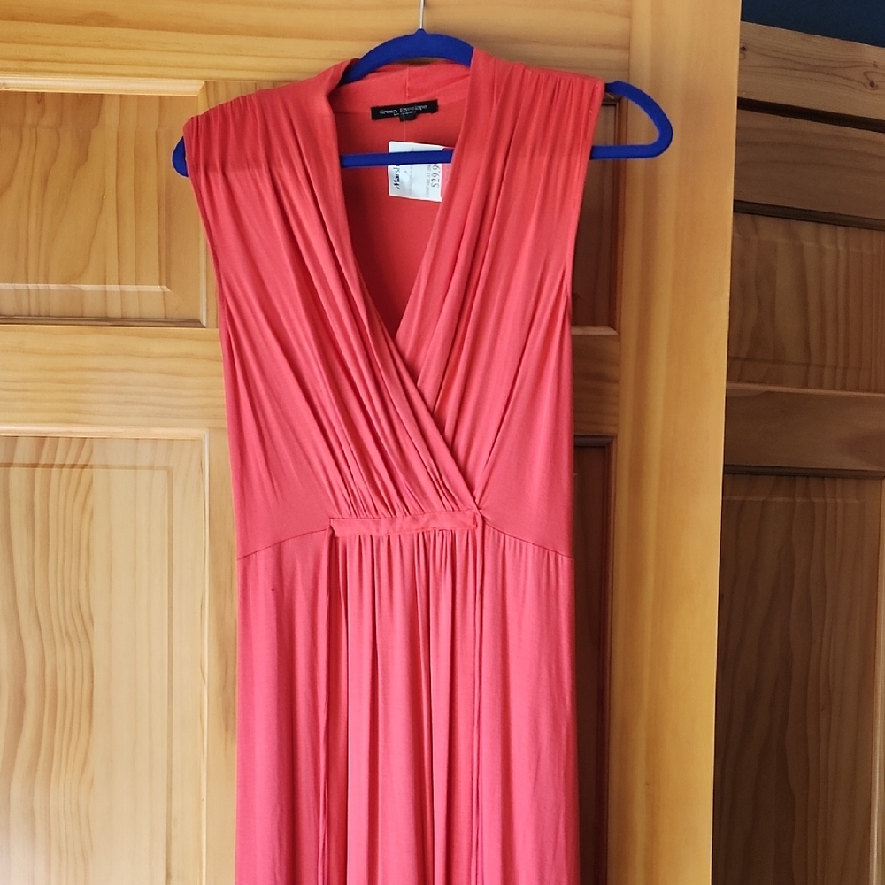 Green Envelope Orange Pink Pleated Wrap Maxi Dress